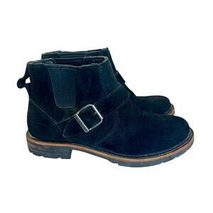 LL Bean Women's Suede Black Slip On Old Port Buckle Chelsea Ankle Boot Size 6.5